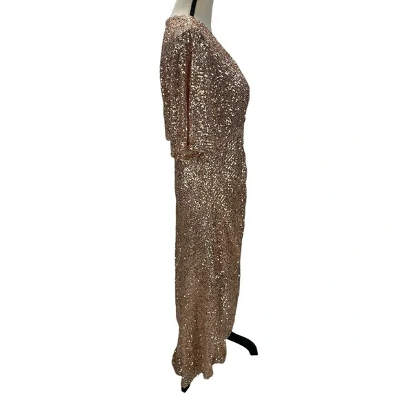 gold sequin dress size 8 Ever-Pretty Plus Size Sequin Midi Formal Dress with Cap Sleeves Occasion Dress